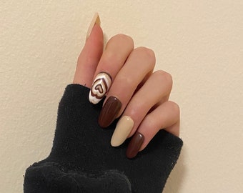 pic Indie Aesthetic Acrylic Nails Brown red brown nails etsy