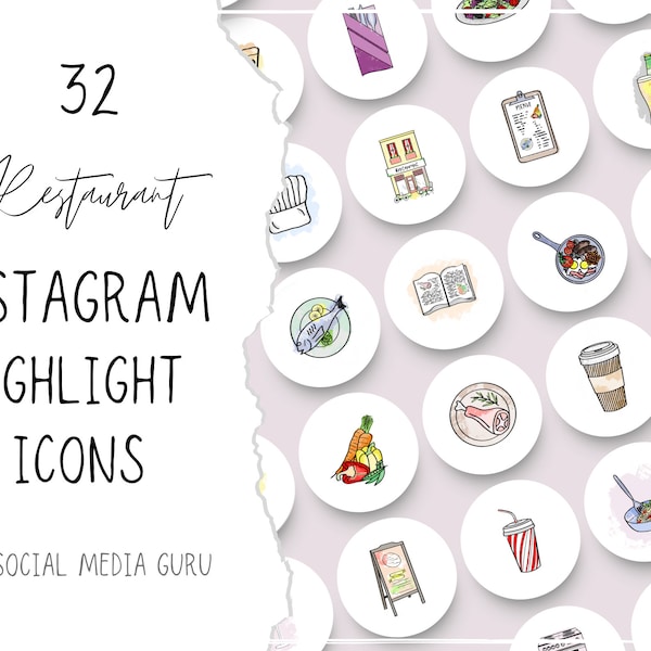 Restaurant Food Instagram Highlight Icons, Insta, Story Covers, Branding, Marketing, Social Media, Cafe, Baking, Templates, Chef, Business