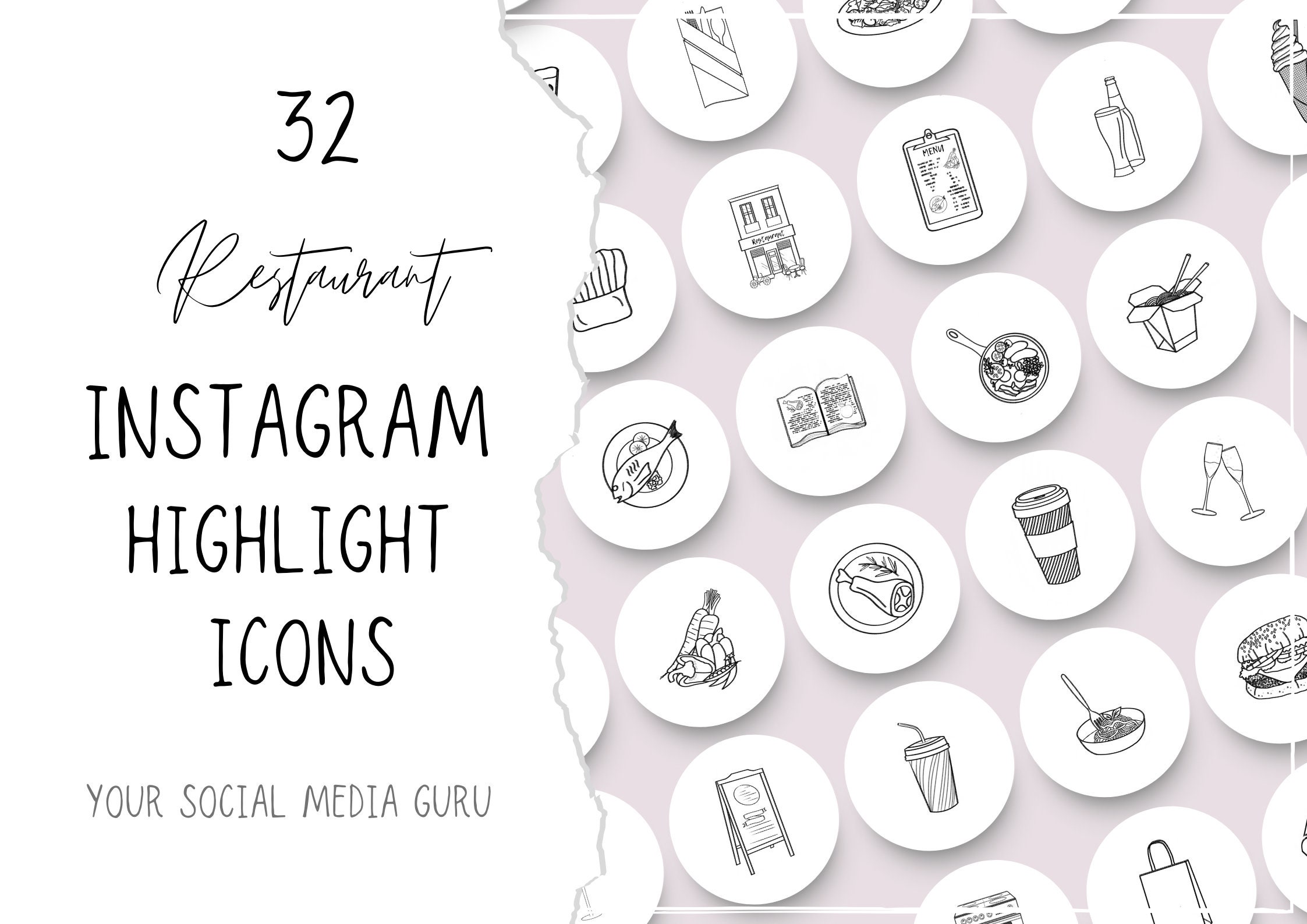 Restaurant Food Instagram Highlight Icons, Insta, Story Covers
