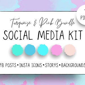 Social Media Kit, Branding, Marketing, Turquoise, Instagram Stories, Story Covers, Canva Templates, Insta Icons, Highlight Icons, FB Post, PNG