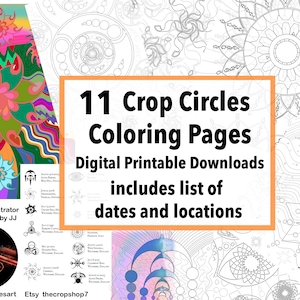 Puede incluir: Una descarga digital de 11 páginas para colorear imprimibles con diseños de círculos de cultivo. Las páginas incluyen una lista de fechas y ubicaciones para cada círculo de cultivo.