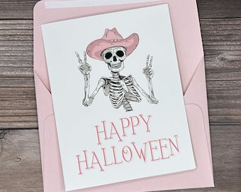 Halloween Card, Skeleton Halloween Card, Funny Halloween Card, Cowgirl Skeleton Card, Card for Friend or Family, Blank Halloween Cards