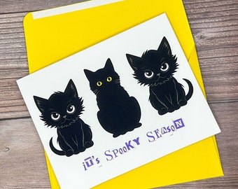 Biglietto di Halloween, biglietto di Halloween con gatto, biglietto con gatto spettrale, biglietto con gatto nero, biglietto Boo, biglietto di Halloween spaventoso, biglietto spettrale, biglietto di Halloween vuoto