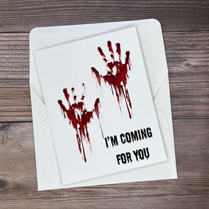 Cartão de Halloween, Cartão de Halloween assustador, Cartão de Halloween sangrento, Cartão Estou indo para você, Cartão de Halloween em branco, Cartão de feliz Halloween, Cartões Boo