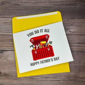 Tarjeta del Día del Padre, Tarjeta del Día del Padre de la caja de herramientas, Tarjeta para papá o abuelo, Tarjeta feliz del Día del Padre, Tarjeta del Día del Padre, Tarjeta del Día del Padre en blanco