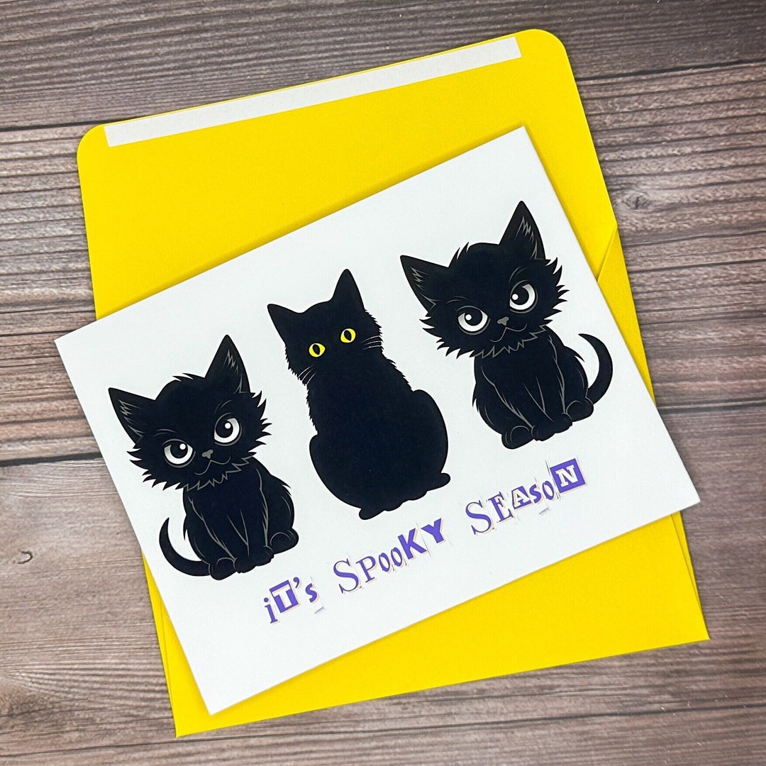 Halloween Card, Cat Halloween Card, Spooky Cat Card, Black Cat Card ...