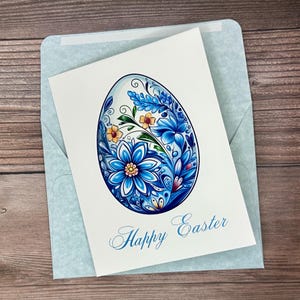 Tarjeta de Pascua, Tarjeta de huevo de Pascua, Tarjeta de feliz Pascua, Tarjeta de Pascua floral, Tarjeta de Pascua en blanco, Tarjeta en blanco, Tarjeta de Pascua con flores, Saludos de Pascua