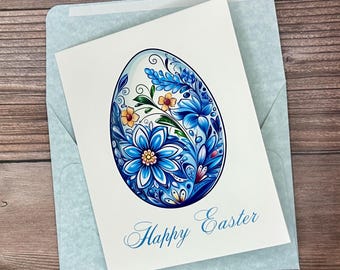 Tarjeta de Pascua, Tarjeta de huevo de Pascua, Tarjeta de feliz Pascua, Tarjeta de Pascua floral, Tarjeta de Pascua en blanco, Tarjeta en blanco, Tarjeta de Pascua con flores, Saludos de Pascua