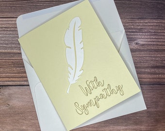 With Sympathy Card, Feather Sympathy Card, Condolences Cards, Loss of a Loved One Card, Blank Sympathy Card, Thinking of You Sympathy Card
