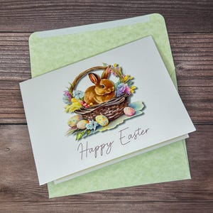 Tarjeta de feliz Pascua, tarjeta de conejito de Pascua, tarjeta de huevo de Pascua, tarjeta de Pascua para niños, Pascua alegre, tarjeta de conejito de Pascua en blanco, tarjeta de Pascua en blanco