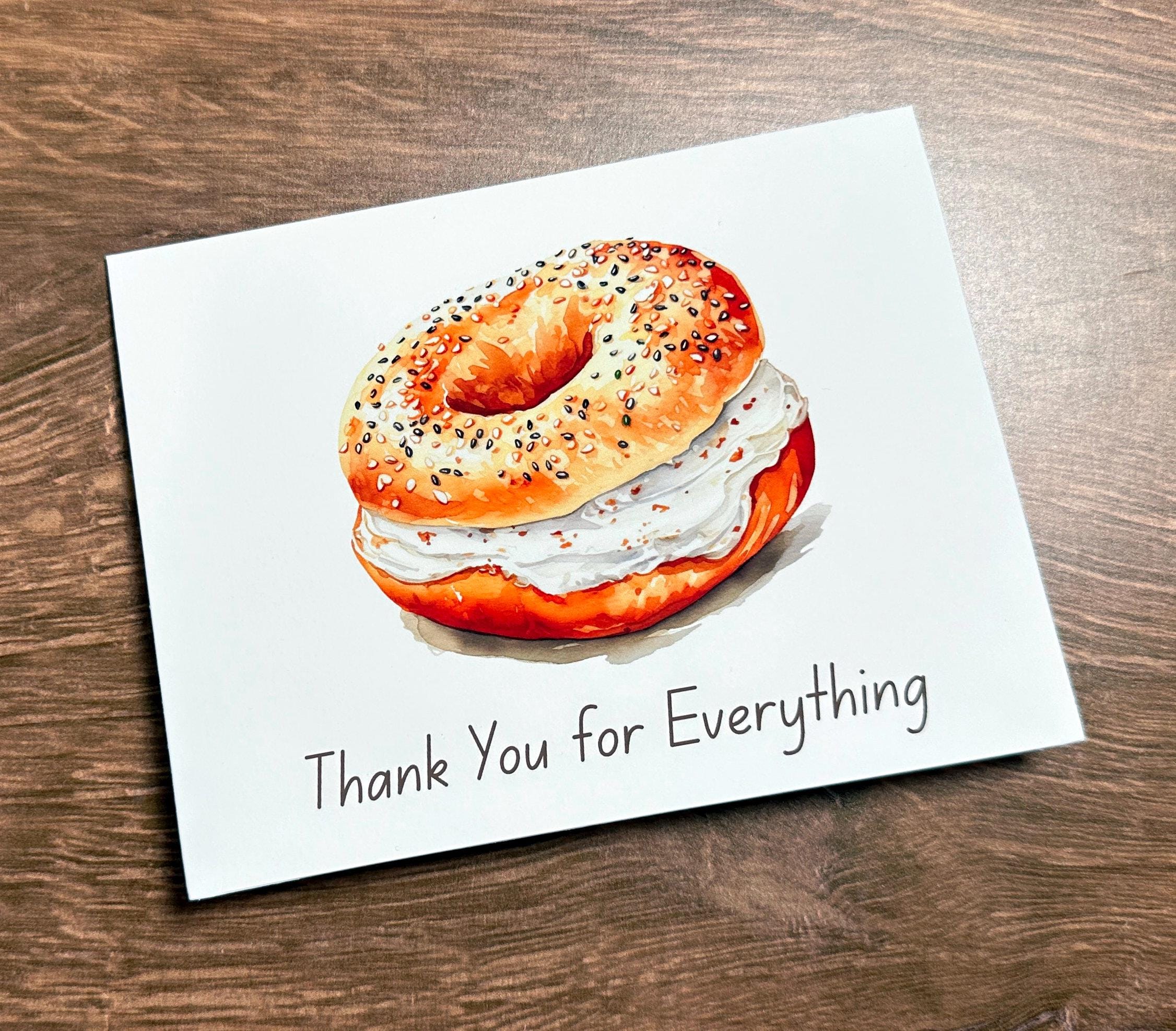 Thank You Card, Bagel Thank You Card, Pun Thank You Card, Blank Thank ...