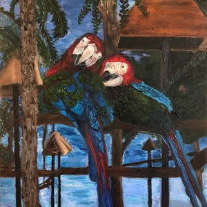 Love Birds- Oil Painting. Print (8.5 x 11)  Matted to 11 x 14