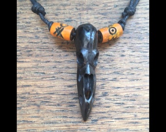 Pendentif crâne d’oiseau en os noir, collier de crâne d’oiseau