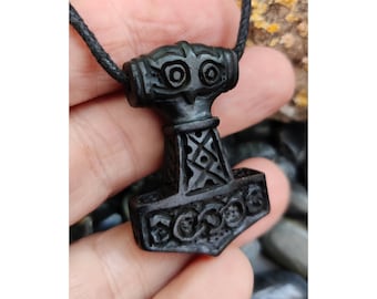 Black Bone Mjolnir Pendant, Viking Thor's Hammer, Handcarved