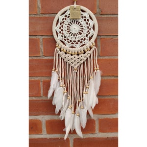 Crochet Dreamcatcher with macrame 16 cm White Natural