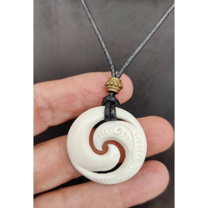 Bone Eternal Wave Circle Maori Style Tribal Pendant