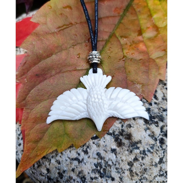 Bone Ghost Raven Pendant Hand Carved from Bone, Raven Necklace