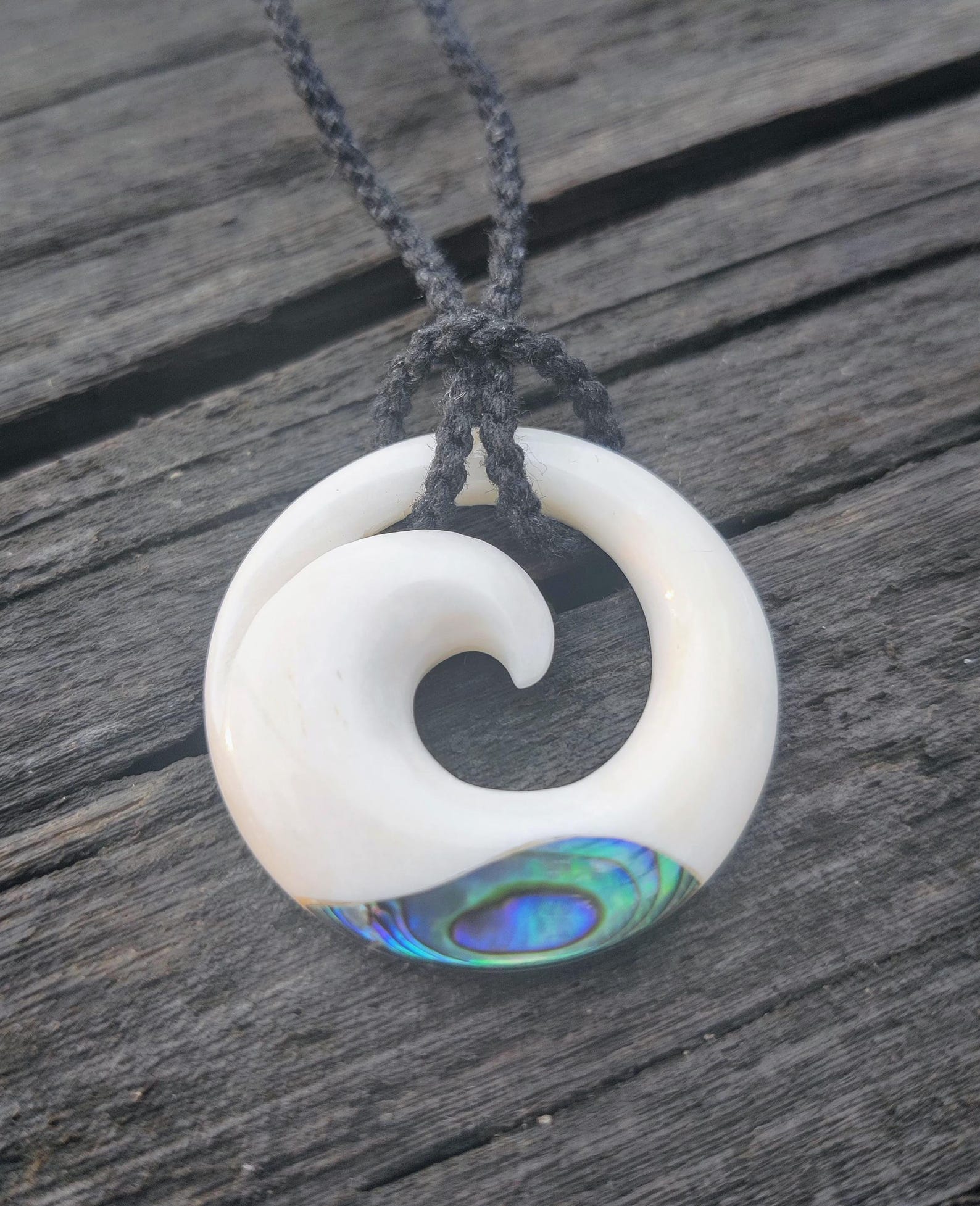 Bone Eternal Wave Circle, Maori Style Tribal Pendant, Abalone Shell ...
