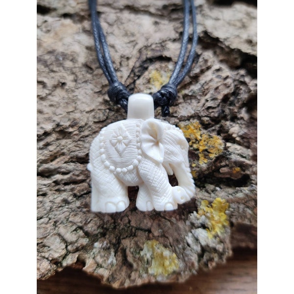 Bone Elephant Pendant Hand-Carved