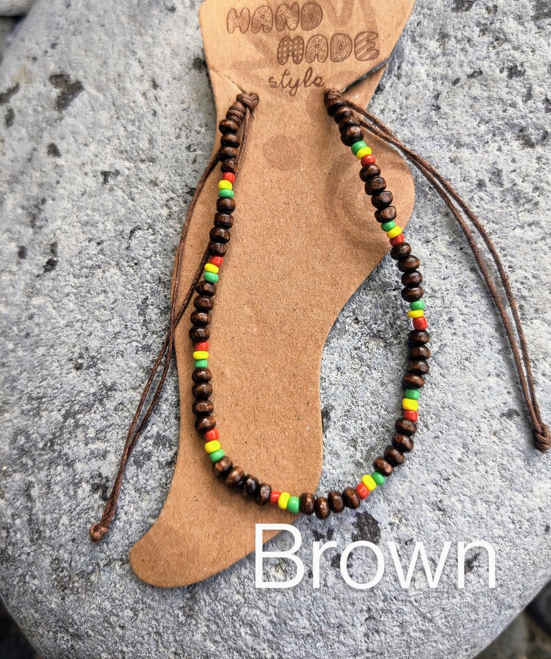 Anklets Rasta Rasta Jamaican Beaded Anklet, Black Brown Ankle Bracelet, Rasta Beads ...