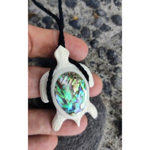 Bone Turtle Pendant, with Paua Abalone Shell Inlay