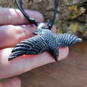 Raven Black Bone Pendant,  Hand-Carved
