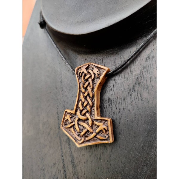 Viking Bone Mjolnir, Thor's Hammer Pendant, Celtic Knotwork