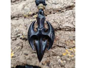 Colgante de punta de lanza de hueso, punta de flecha vikinga negra, collar tribal
