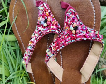 Red sequin flip flops sale