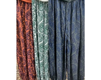 Harem Yoga Pants, Paisley Design, Super Comfy One Size, Green Orange Cream