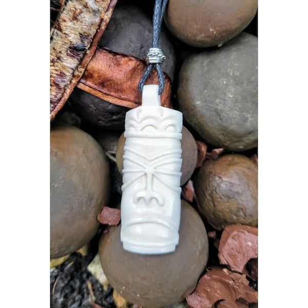 Tiki Mask Bone Pendant, South Sea Maori Style