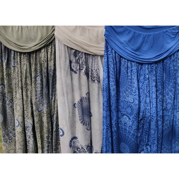Harem Yoga Pants, Blue Khaki Cream, Mandala Design