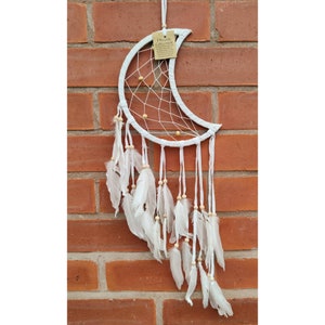 White Moon Dreamcatcher , Natural White Feathers, Medium Size 22cm