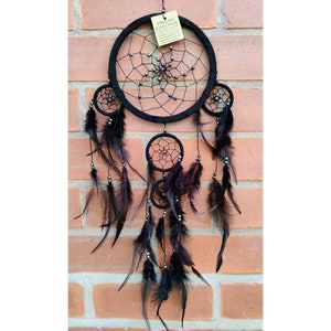 Black Dreamcatcher, Black Feathers, Medium Size 5 Rings