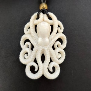 Bone Octopus Kracken Pendant, Curly Tentacles, Octopus Necklace