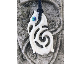 Manaia Pendant , Maori Style Manaia Necklace, Bone and Abalone Shell