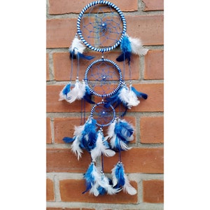 Blue and White Dreamcatcher, Triple Ring, Medium Size