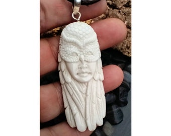 Bone Owl Spirit Totem Pendant, Owl Goddess, Owl Pendant