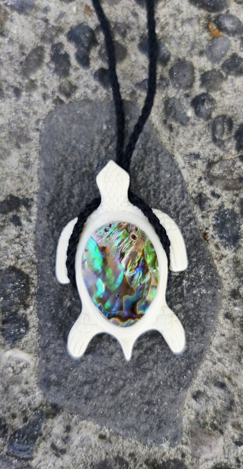 Turtle Shell Inlay Bone Turtle Pendant, With Paua Abalone Shell Inlay - Etsy