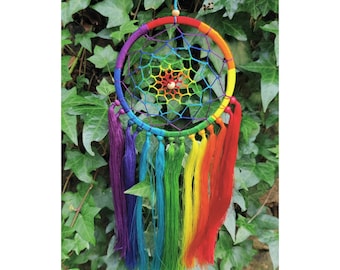 Rainbow Vegan  Cotton Dreamcatcher, with Rainbow Tassels, 12 cm