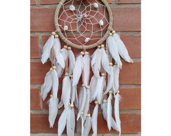 Shell Dreamcatcher, Medium Size, White Feathers