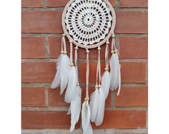 16 cm Natural Beige and White Crochet Dreamcatcher (DC70N)