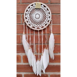 Beige White Crochet Dreamcatcher Natural 22 cm
