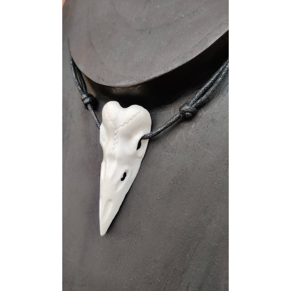 Bone Bird Skull Pendant: Hand Carved Buffalo Bone Necklace