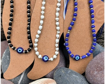 Evil Eye Anklet, Black Blue White, Turkish Eye Ankle Bracelet