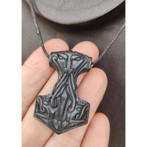 Knochen Mjölnir Anhänger, Wikinger Thors Hammer, schwarz