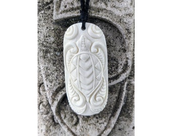 Maori Style Bone Turtle Pendant, Tribal Turtle Necklace, Large