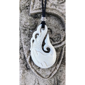 Bone Dolphin Hook Pendant, Maori Style Hei Matau