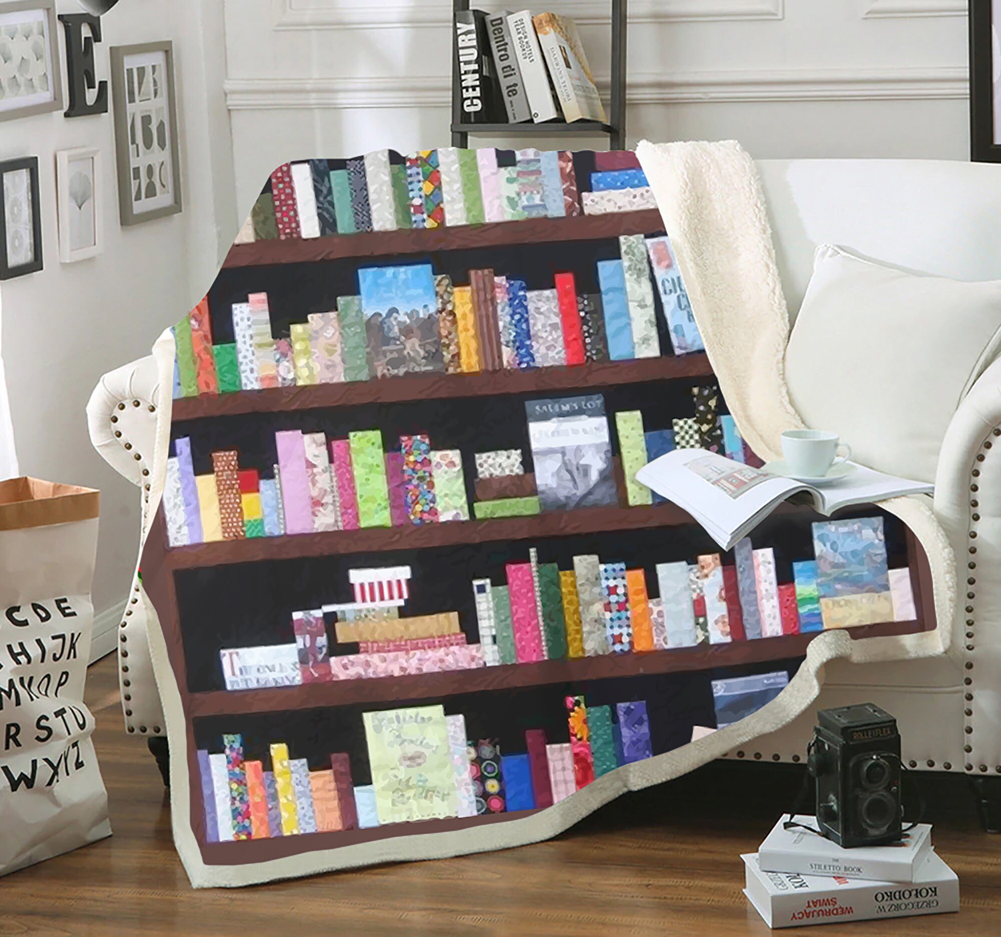 Bookshelf Fleece Blanket Bookshelf Books Fleece Blanket Gift Etsy Canada