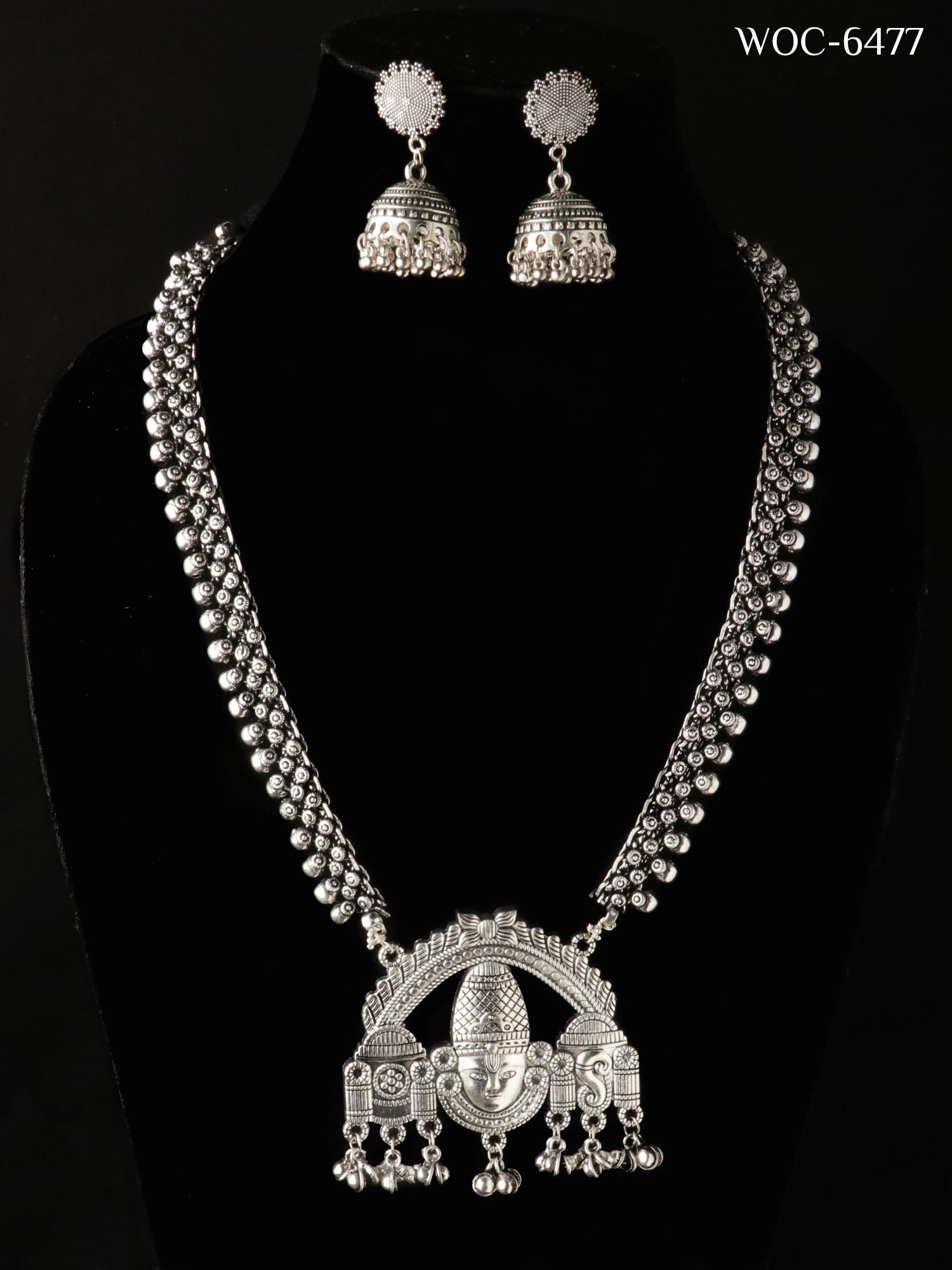 Long Necklace Set Boho Haram Charm Oxidised Necklaces Ball Chain Silver